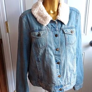 LOFT Ann Taylor Denim Jacket with Shearling Lining